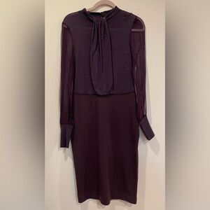 Tory Burch Wool Silk Sweater Dress Small Purple Drape Neck Midi Flawed